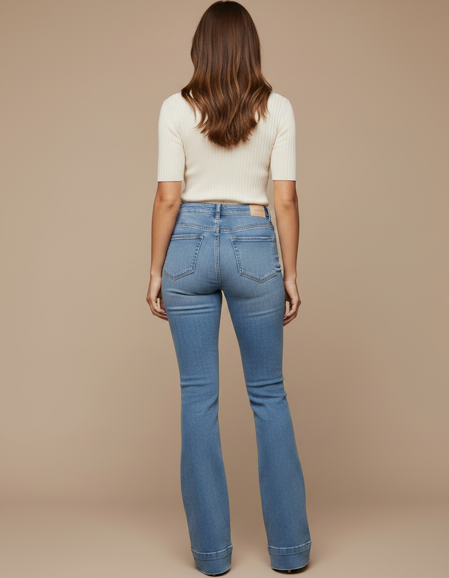 Pantalon Patte D'Éléphant Bleu Jean Taille Haute Évasé - vue 2