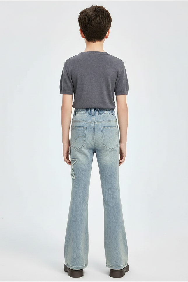 Pantalon Patte D'Éléphant Denim Bleu Étoiles Évasé Enfant - Jean - vue 2