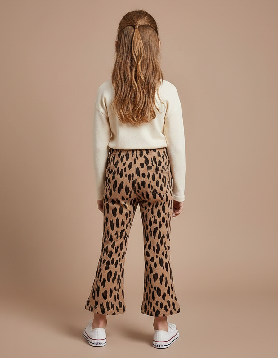 Pantalon Patte D'Éléphant Léopard Marron Confortable Fille Évasé - Molleton - vue 2