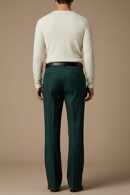 Pantalon Patte D'Éléphant Vert Émeraude Homme Élégant Ajusté - Gabardine - vue 2