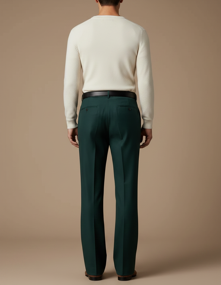 Pantalon Patte D'Éléphant Vert Émeraude Homme Élégant Ajusté - Gabardine - vue 2