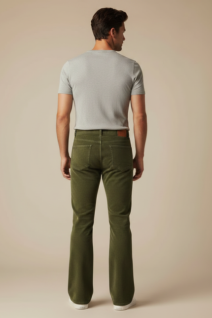 Pantalon Patte D'Éléphant Vert Côtelé Homme Élégant Décontracté - Cordé - vue 2