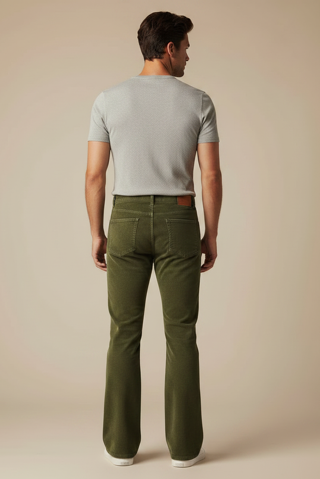 Pantalon Patte D'Éléphant Vert Côtelé Homme Élégant Décontracté - Cordé - vue 2