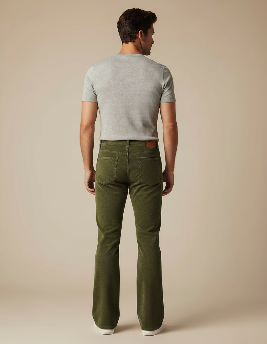 Pantalon Patte D'Éléphant Vert Côtelé Homme Élégant Décontracté - Cordé - vue 2