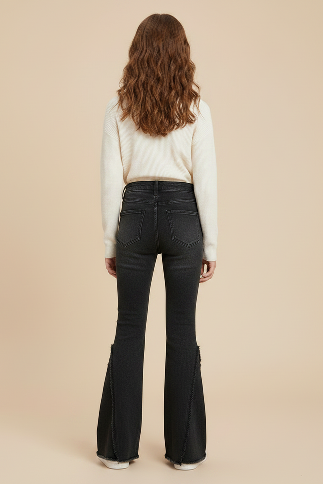 Pantalon Patte D'Éléphant Noir Délavé Franges Fille - Jean - vue 2