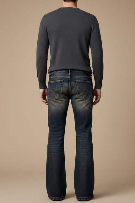 Pantalon Patte D'Éléphant Denim Homme Vintage Décontracté Évasé - Marine Jean - vue 2
