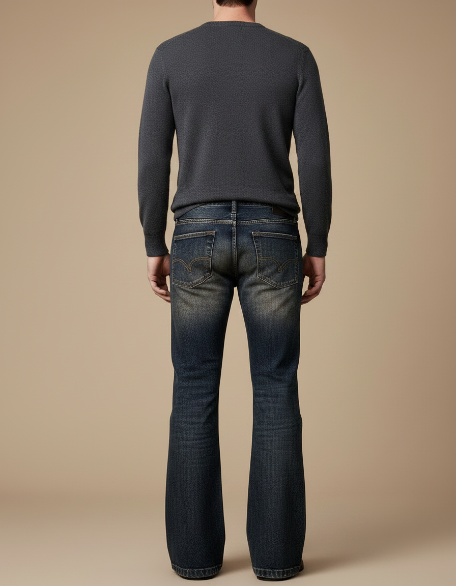 Pantalon Patte D'Éléphant Denim Homme Vintage Décontracté Évasé - Marine Jean - vue 2