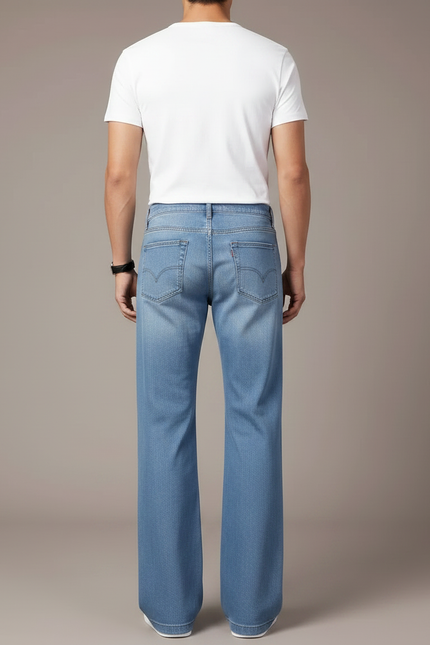 Pantalon Patte D'Éléphant En Jean Bleu Clair Droit Classique - vue 2
