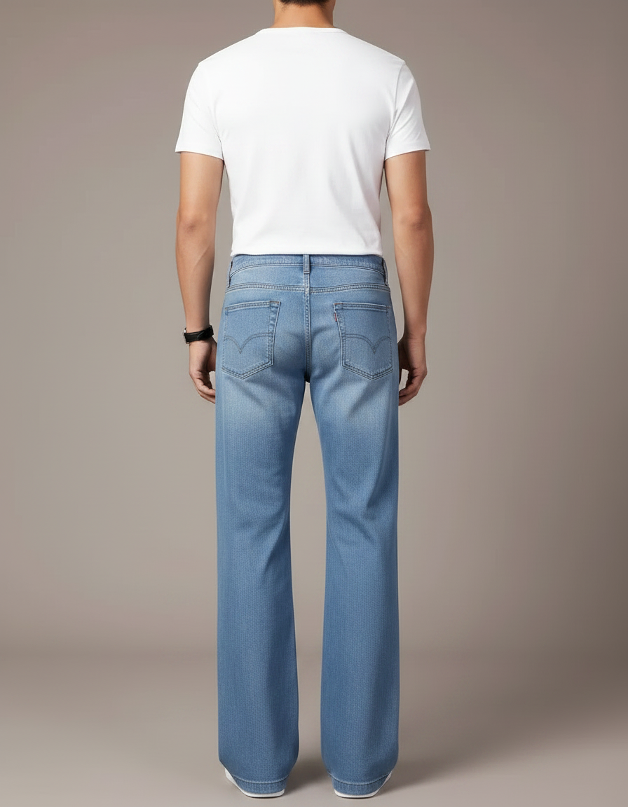 Pantalon Patte D'Éléphant En Jean Bleu Clair Droit Classique - vue 2