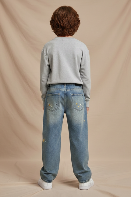 Pantalon Patte D'Éléphant En Denim Clair Ample Imprimé Cartoon - Bleu Jean - vue 2