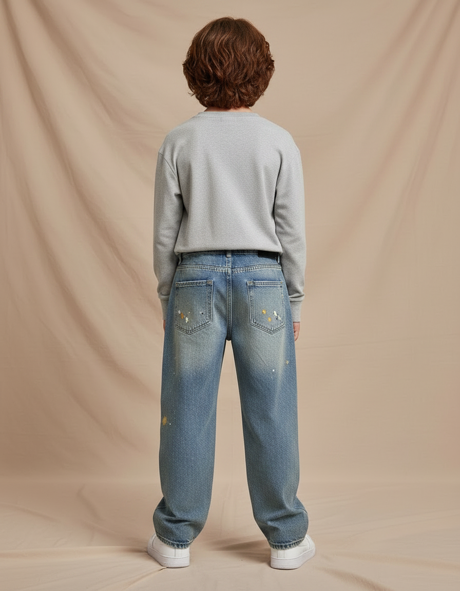 Pantalon Patte D'Éléphant En Denim Clair Ample Imprimé Cartoon - Bleu Jean - vue 2