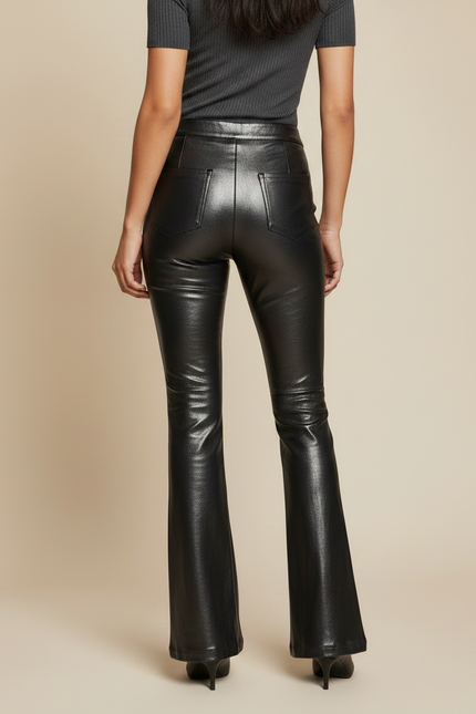 Pantalon Patte D'Éléphant Noir Brillant Similicuir Évasé Femme - Simili cuir - vue 2