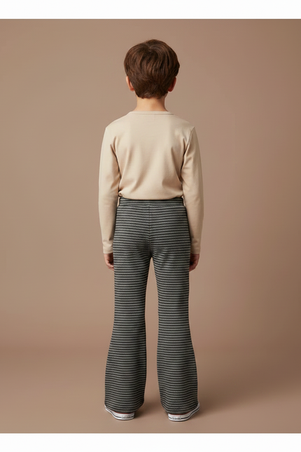 Pantalon Patte D'Éléphant Rayé Gris Noir Évasé Tricoté - Imprimé Maille - vue 2