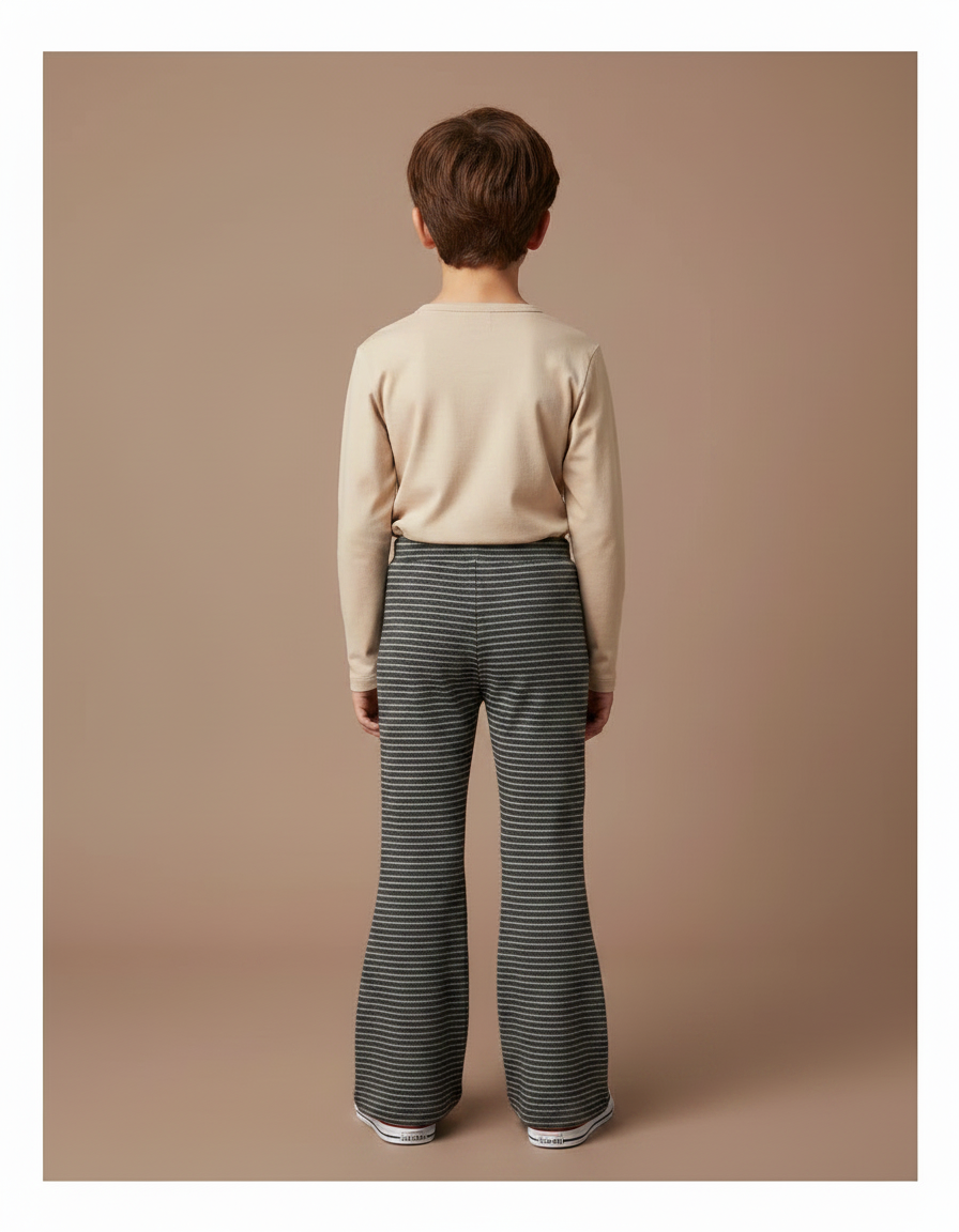 Pantalon Patte D'Éléphant Rayé Gris Noir Évasé Tricoté - Imprimé Maille - vue 2