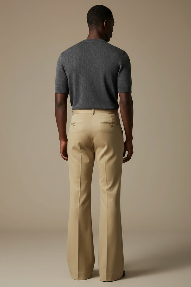 Pantalon Patte D'Éléphant Homme Beige Évasé Élégant Décontracté - Gabardine - vue 2