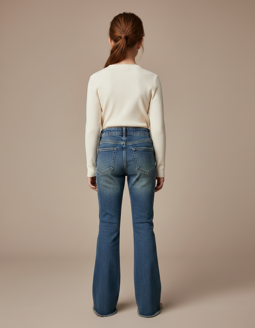 Pantalon Patte D'Éléphant Bleu Jean Évasé Fille Tendance - vue 2