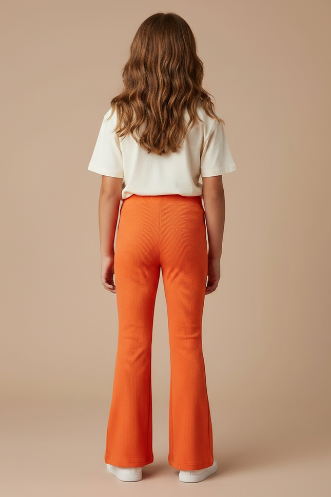 Pantalon Patte D'Éléphant Orange Côtelé Fille Confortable - Maille - vue 2
