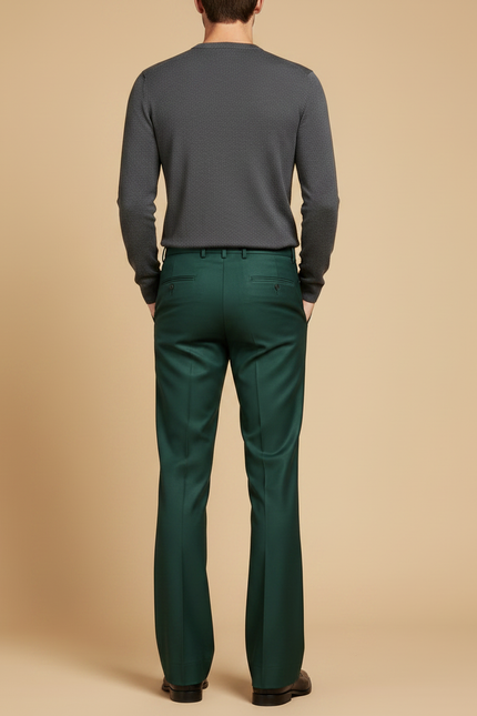 Pantalon Patte D'Éléphant Vert Classique Homme Élégant - Gabardine - vue 2
