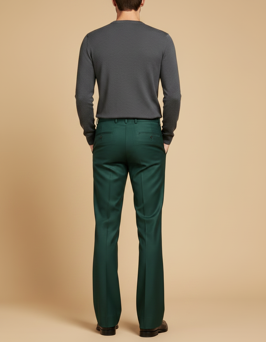 Pantalon Patte D'Éléphant Vert Classique Homme Élégant - Gabardine - vue 2