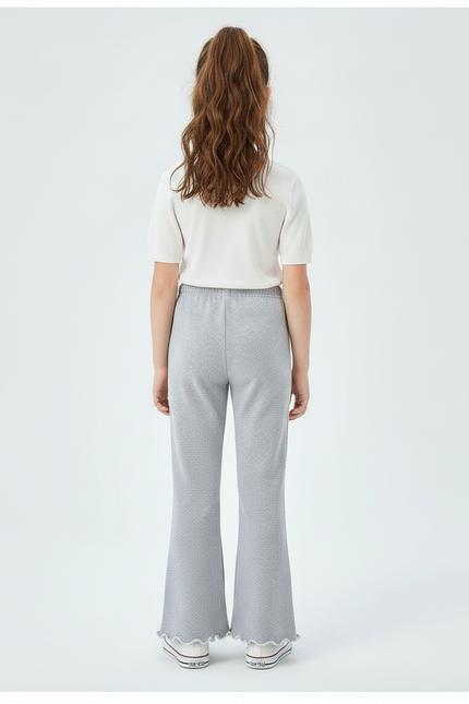 Pantalon Patte D'Éléphant Gris Évasé Ondulé Nœud Brodé Fille - Molleton - vue 2