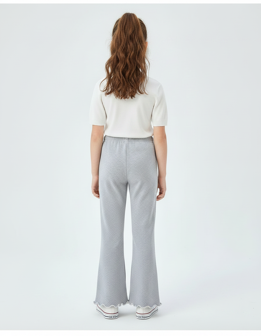 Pantalon Patte D'Éléphant Gris Évasé Ondulé Nœud Brodé Fille - Molleton - vue 2