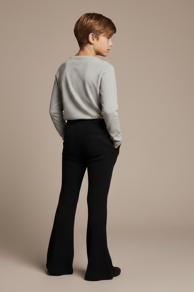 Pantalon Patte D'Éléphant Noir Côtelé Évasé Enfant - Maille - vue 2