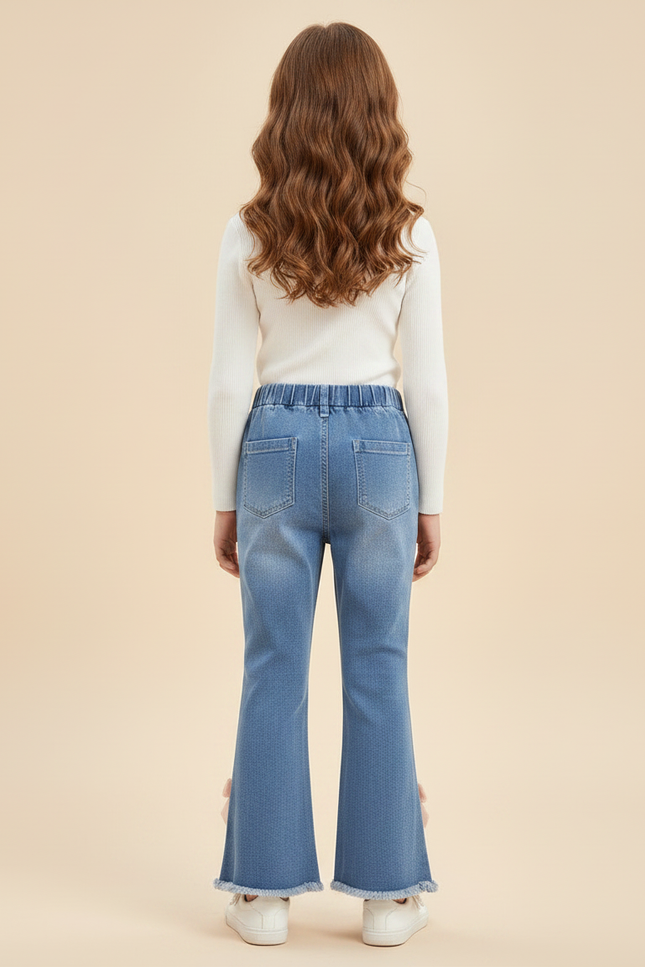 Pantalon Patte D'Éléphant Fille Bleu Frangé Nœuds Papillon - Jean - vue 2