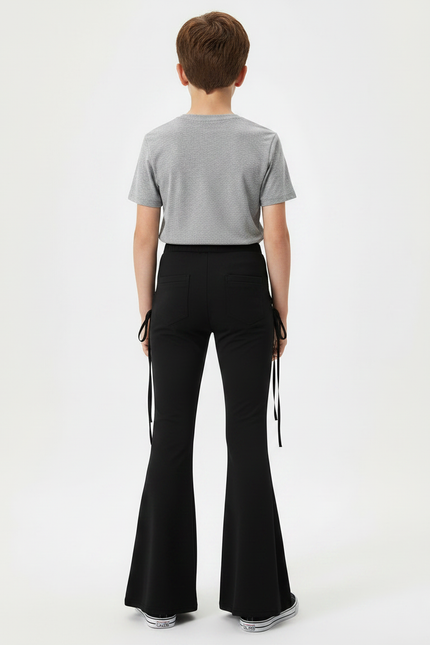 Pantalon Patte D'Éléphant Noir Lacets Œillets Évasé Garçon - Maille - vue 2