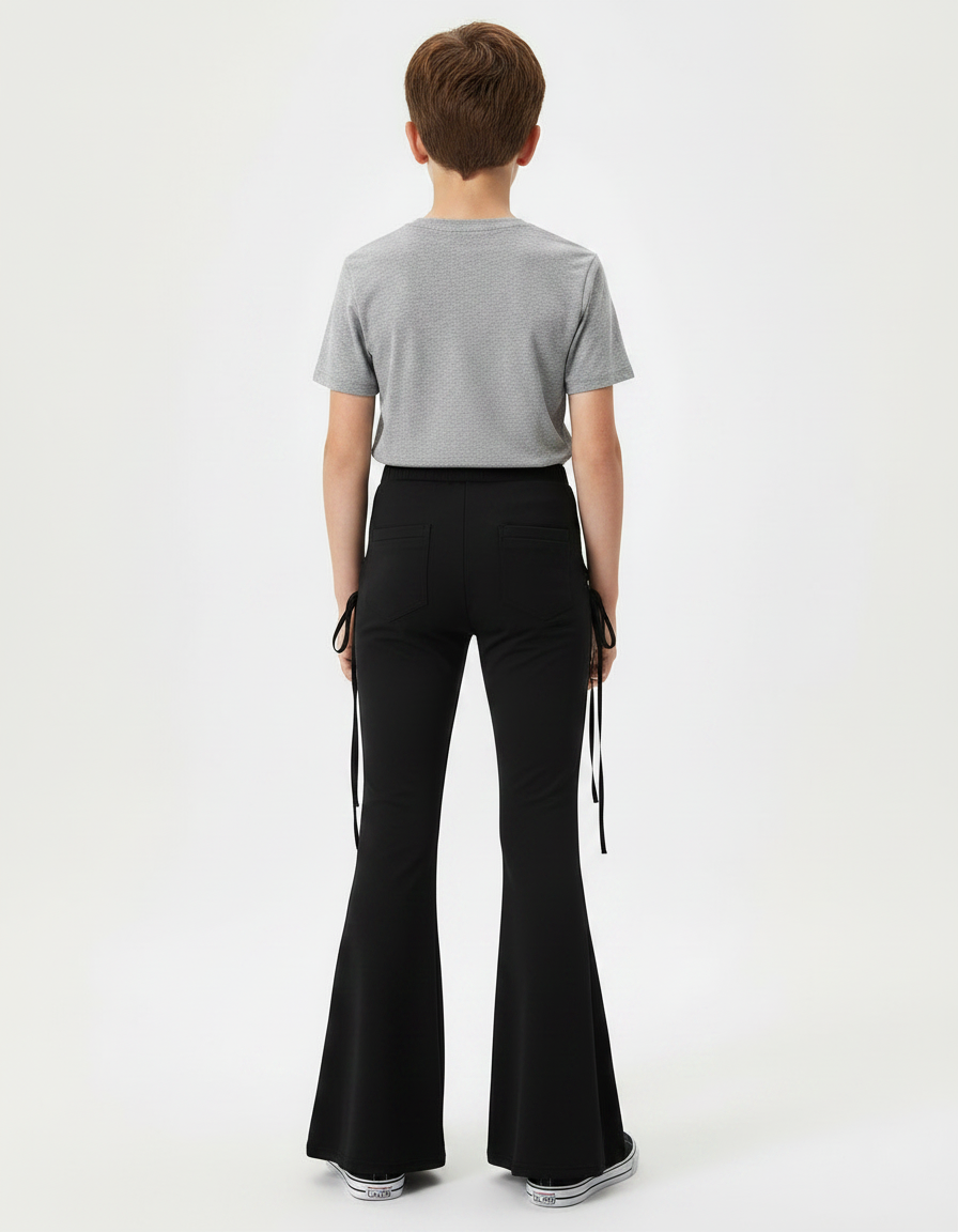 Pantalon Patte D'Éléphant Noir Lacets Œillets Évasé Garçon - Maille - vue 2