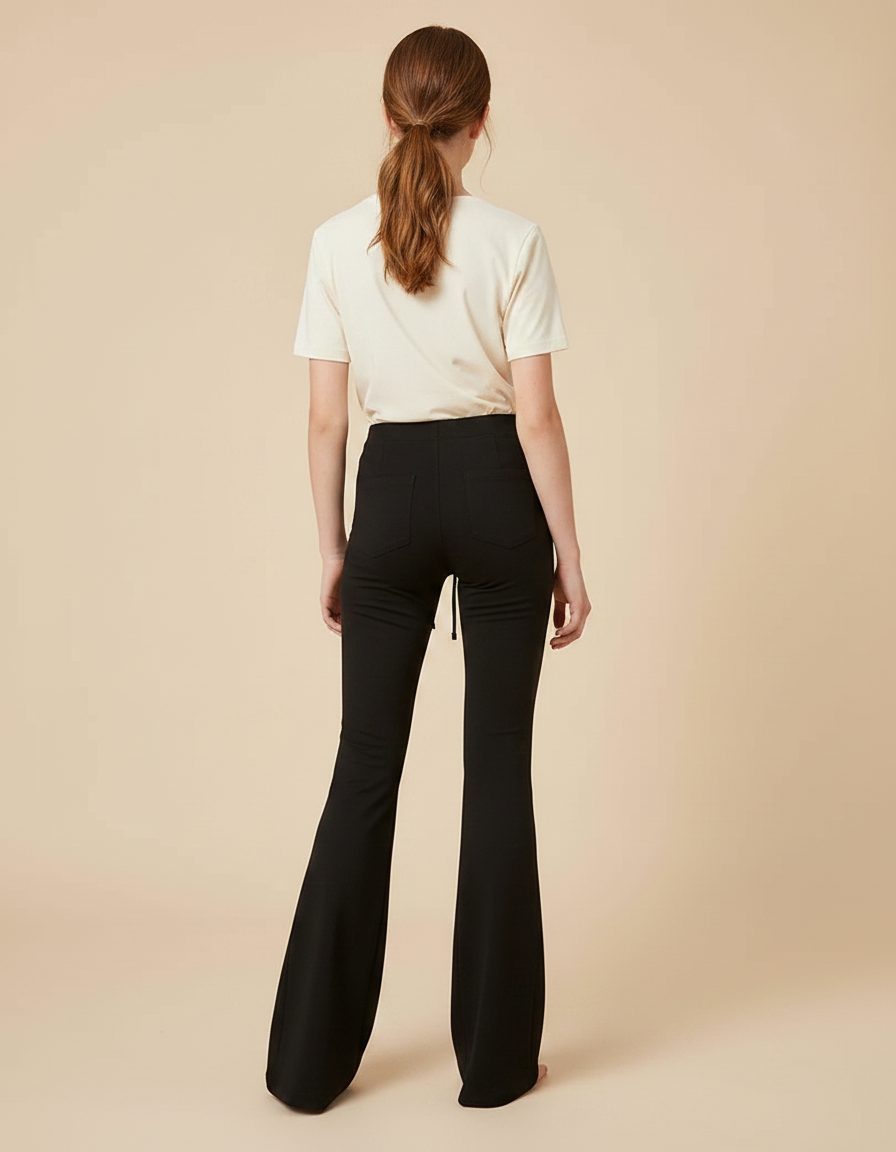 Pantalon Patte D'Éléphant Noir Déchiré Évasé Confortable - Maille - vue 2