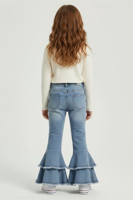 Pantalon Patte D'Éléphant Volants Denim Bleu Enfant Fille - Jean - vue 2
