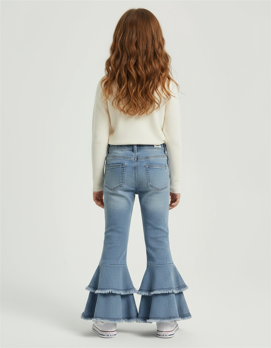 Pantalon Patte D'Éléphant Volants Denim Bleu Enfant Fille - Jean - vue 2