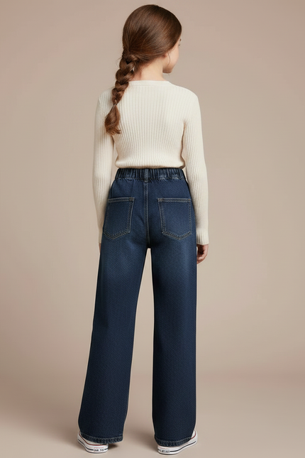 Pantalon Patte D'Éléphant Bleu Denim Ample Enfant - Marine Jean - vue 2