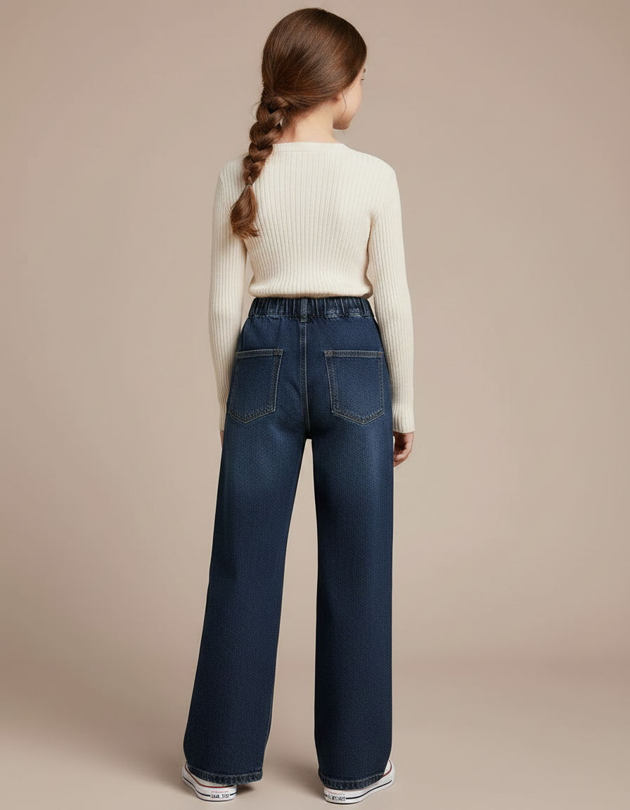 Pantalon Patte D'Éléphant Bleu Denim Ample Enfant - Marine Jean - vue 2