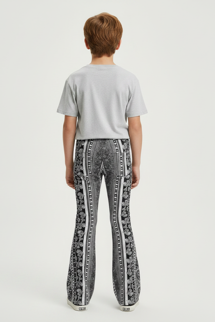 Pantalon Patte D'Éléphant Imprimé Paisley Noir Blanc Ajusté - Maille - vue 2