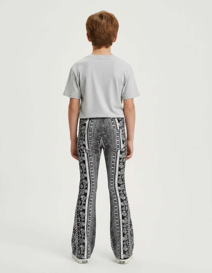 Pantalon Patte D'Éléphant Imprimé Paisley Noir Blanc Ajusté - Maille - vue 2