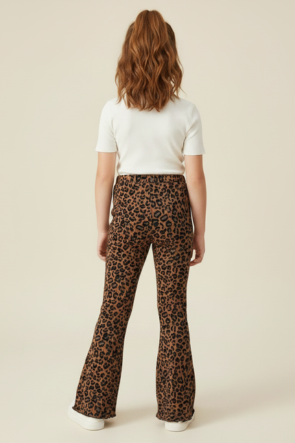 Pantalon Patte D'Éléphant Léopard Marron Évasé Confortable Fille - Maille - vue 2