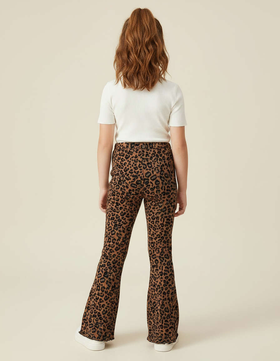 Pantalon Patte D'Éléphant Léopard Marron Évasé Confortable Fille - Maille - vue 2