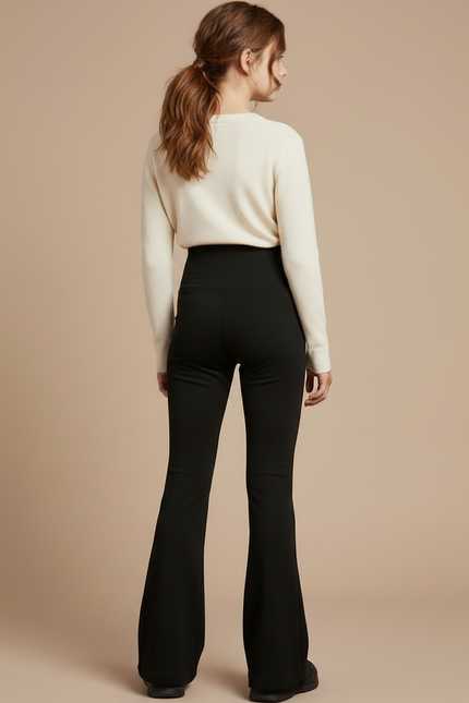Pantalon Patte D'Éléphant Noir Évasé Taille Haute Stretch - Polyester - vue 2