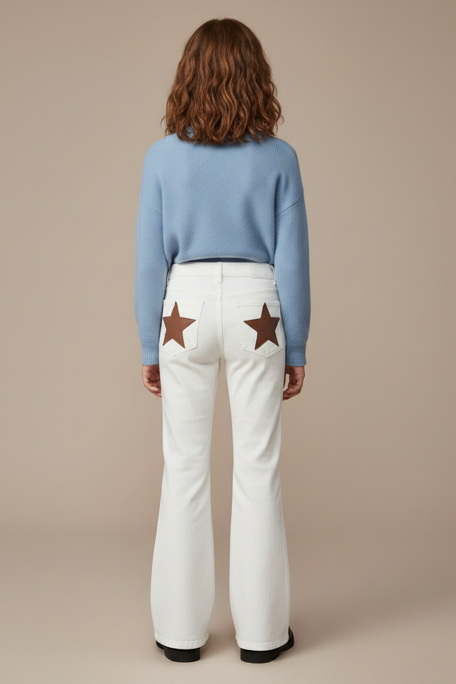 Pantalon Patte D'Éléphant Blanc Évasé Étoiles Marron Décontracté - Jean - vue 2