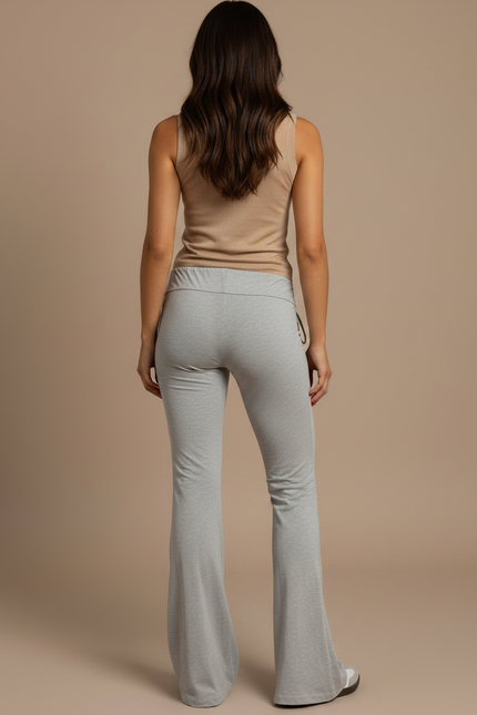 Pantalon Patte D'Éléphant Gris Taille Haute Cordon Fluide - Maille - vue 2
