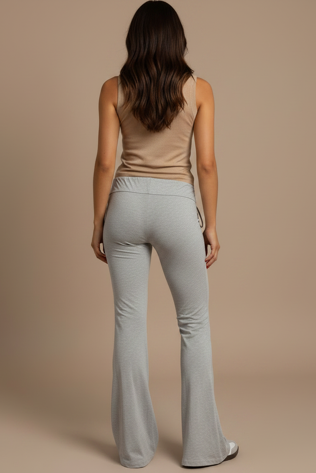 Pantalon Patte D'Éléphant Gris Taille Haute Cordon Fluide - Maille - vue 2