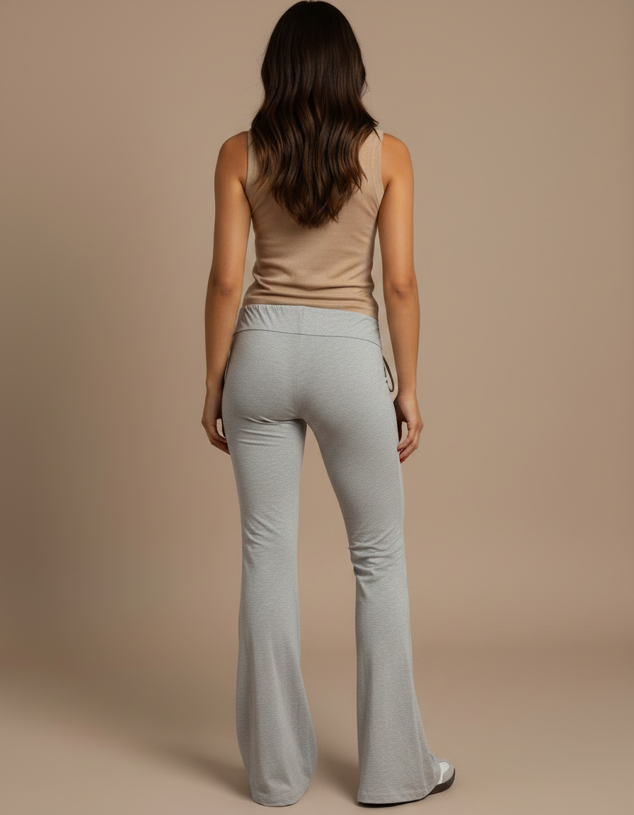 Pantalon Patte D'Éléphant Gris Taille Haute Cordon Fluide - Maille - vue 2