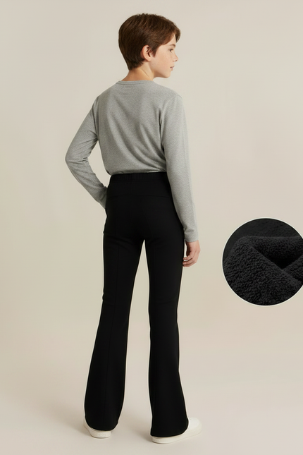 Pantalon Patte D'Éléphant Noir Doublé Polaire Enfant Évasé - Molleton - vue 2