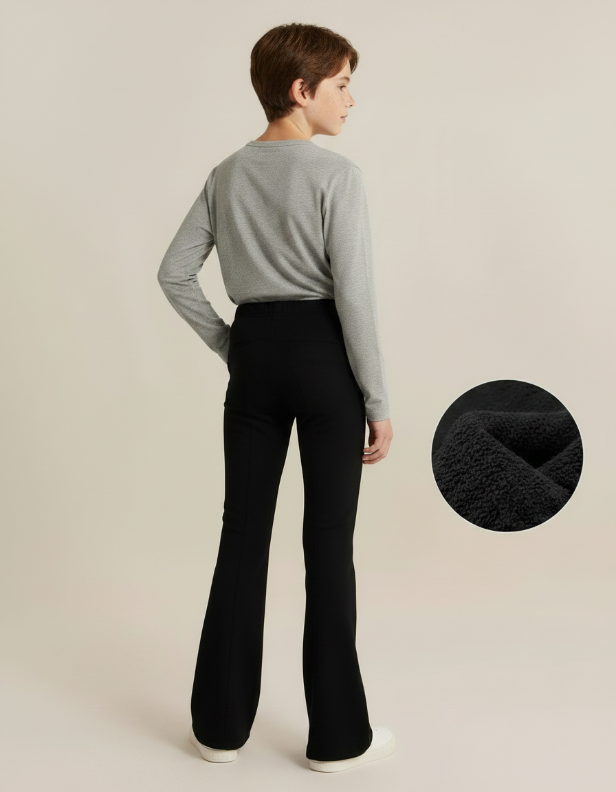 Pantalon Patte D'Éléphant Noir Doublé Polaire Enfant Évasé - Molleton - vue 2