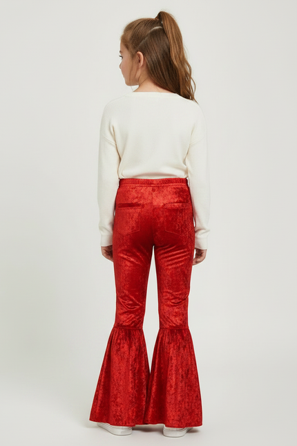 Pantalon Patte D'Éléphant Velours Rouge Évasé Enfant Fille - vue 2