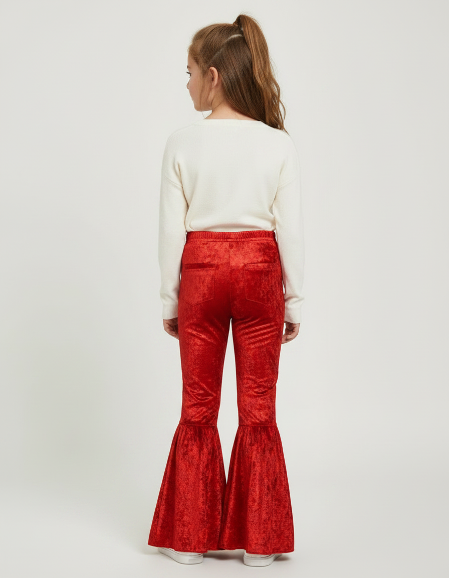 Pantalon Patte D'Éléphant Velours Rouge Évasé Enfant Fille - vue 2