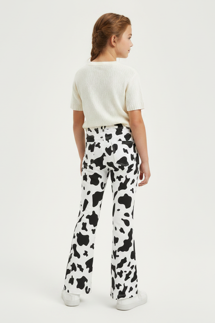 Pantalon Patte D'Éléphant Imprimé Vache Noir Blanc Fille - Maille - vue 2
