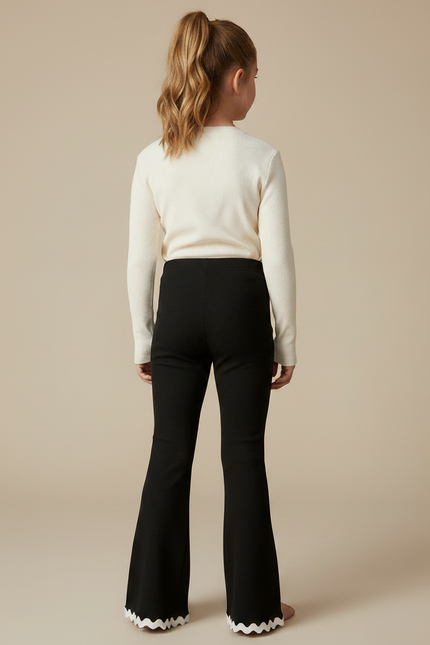 Pantalon Patte D'Éléphant Noir Côtelé Évasé Ondulé Fille - Maille - vue 2