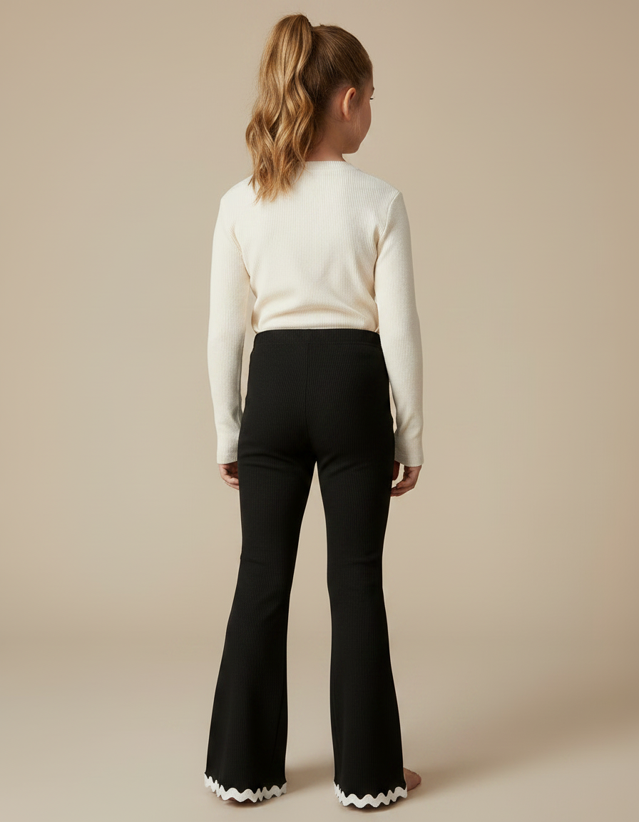 Pantalon Patte D'Éléphant Noir Côtelé Évasé Ondulé Fille - Maille - vue 2